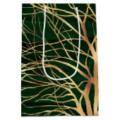 Elegant Green Gold Autumn Tree Tekening Medium Cadeauzakje (Achterkant)