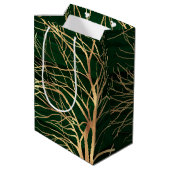 Elegant Green Gold Autumn Tree Tekening Medium Cadeauzakje (Achterkant Gekanteld)