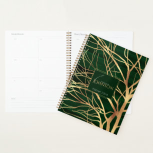 Elegant Green Gold Autumn Tree Tekening Planner