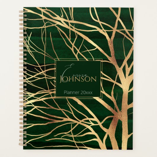 Elegant Green Gold Autumn Tree Tekening Planner (Voorkant)