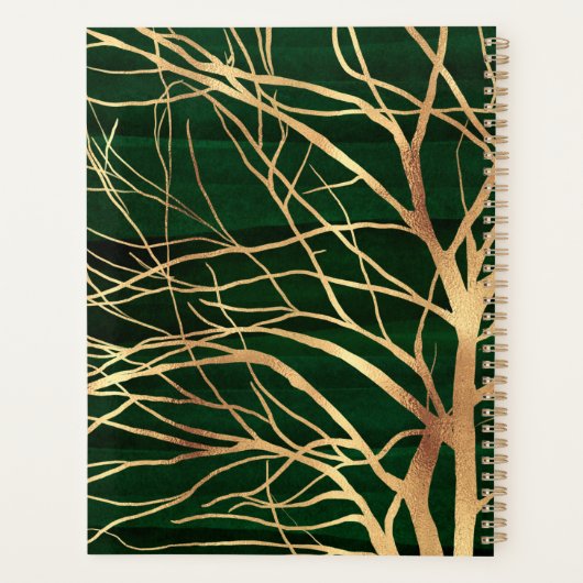 Elegant Green Gold Autumn Tree Tekening Planner (Achterkant)