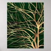 Elegant Green Gold Autumn Tree Tekening Poster (Voorkant)