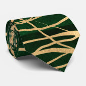 Elegant Green Gold Autumn Tree Tekening Stropdas (Opgerold)