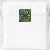 Elegant Green Gold Autumn Tree Tekening Vierkante Sticker (Tas)