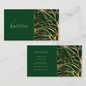 Elegant Green Gold Autumn Tree Tekening Visitekaartje (Voorkant / Achterkant)