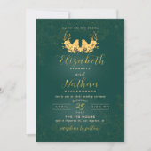 Elegant Green & Gold Birds Floral Wedding Kaart (Voorkant)