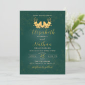 Elegant Green & Gold Birds Floral Wedding Kaart (Staand voorkant)