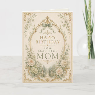 Elegant Green & Gold Birthday Card for Mom Kaart