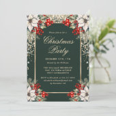 Elegant Green Gold Botanical Christmas Party Kaart (Staand voorkant)