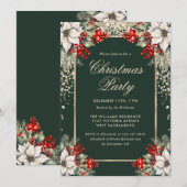 Elegant Green Gold Botanical Christmas Party Kaart (Voorkant / Achterkant)