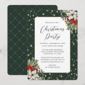 Elegant Green Gold Botanical Christmas Party Kaart (Voorkant / Achterkant)