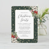 Elegant Green Gold Botanical Christmas Party Kaart (Staand voorkant)