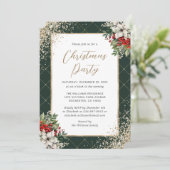 Elegant Green Gold Botanical Christmas Party Kaart (Staand voorkant)