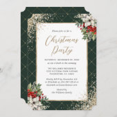 Elegant Green Gold Botanical Christmas Party Kaart (Voorkant / Achterkant)