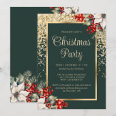 Elegant Green Gold Botanical Christmas Party Kaart (Voorkant / Achterkant)