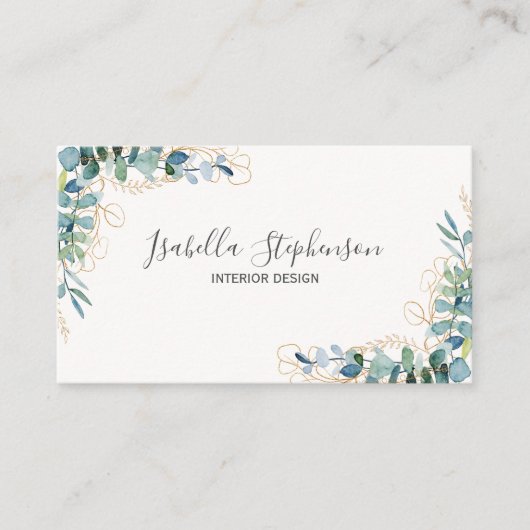 Elegant Green Gold Botanical Leaf Visitekaartje (Voorkant)