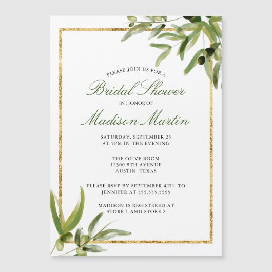 Elegant Green Gold Botanical Vine Vrijgezellenfees Magnetische Uitnodiging (Voorkant)