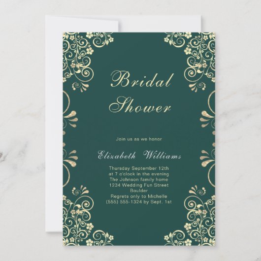 Elegant Green Gold Bridal Shower Invitation Kaart (Voorkant)