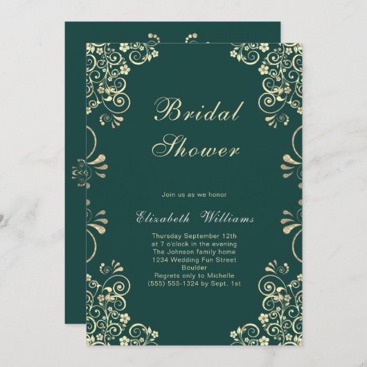 Elegant Green Gold Bridal Shower Invitation Kaart (Voorkant / Achterkant)