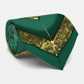Elegant Green Gold Chevron Pattern Stropdas (Opgerold)