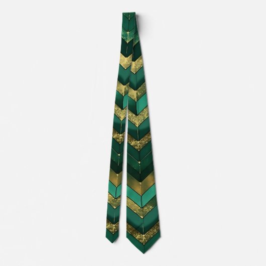Elegant Green Gold Chevron Pattern Stropdas (Achterkant)