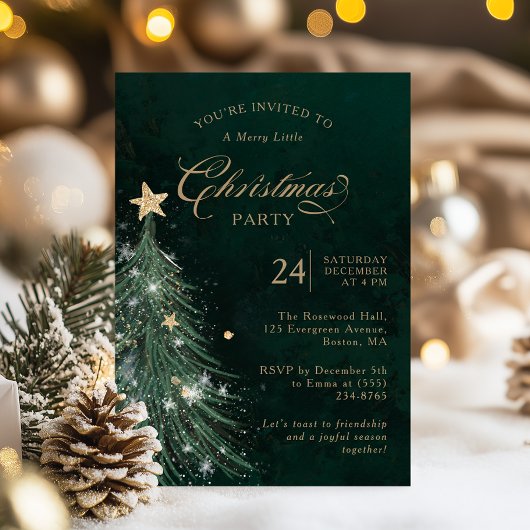 Elegant Green Gold Christmas Party  Kaart