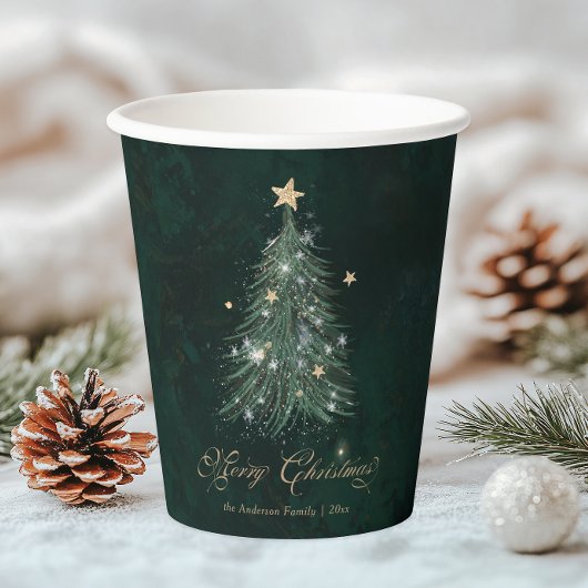 Elegant Green Gold Christmas Tree  Papieren Bekers