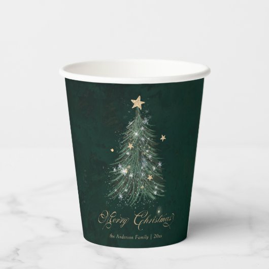 Elegant Green Gold Christmas Tree  Papieren Bekers (Achterkant)