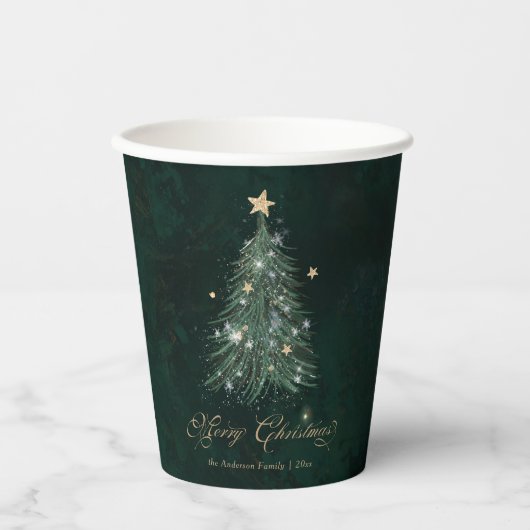 Elegant Green Gold Christmas Tree Papieren Bekers (Voorkant)
