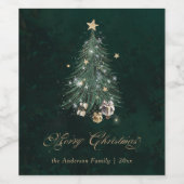 Elegant Green Gold Christmas Tree Wijn Etiket (Enkel label)