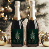 Elegant Green Gold Christmas Tree Wijn Etiket
