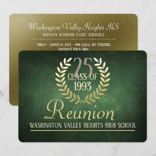 Elegant Green Gold Class Reunion Invitation Kaart