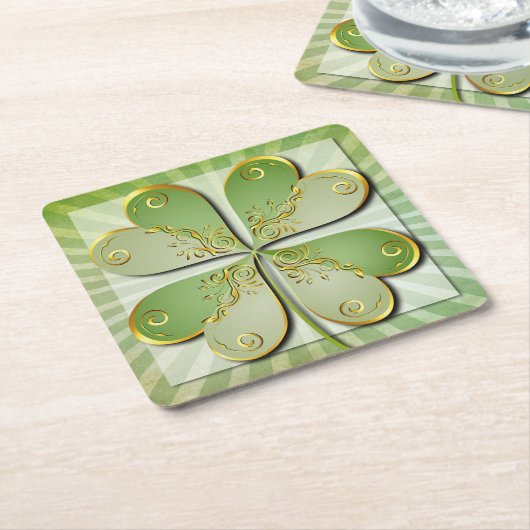 Elegant Green Gold Clover St Patrick's Day Party Kartonnen Onderzetters (Schuin)