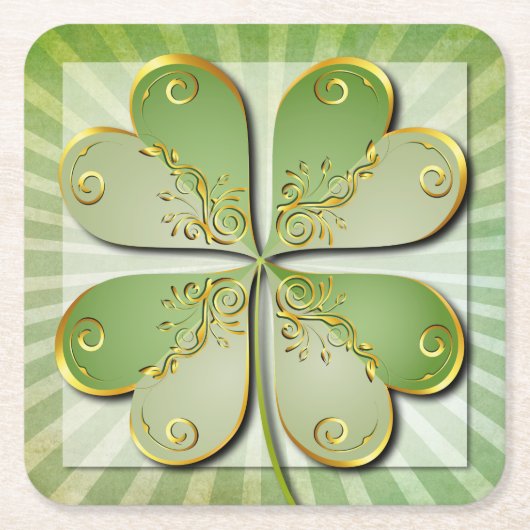 Elegant Green Gold Clover St Patrick's Day Party Kartonnen Onderzetters (Voorkant)