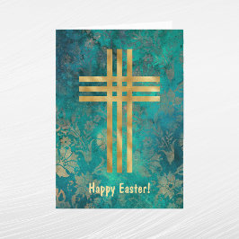 Elegant Green Gold Cross Pasen Feestdagen Kaart