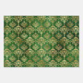 Elegant Green Gold Damask Reindeer Snowflakes Inpakpapier Vel (Voorkant)