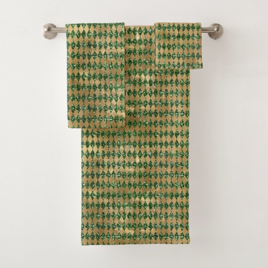 Elegant Green Gold Diamond Pattern Bad Handdoek (Insitu)