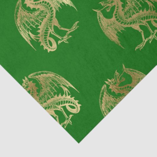 Elegant Green Gold Dragon Tissue Paper Tissuepapier (Detail)