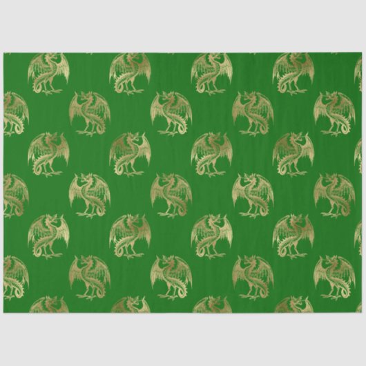 Elegant Green Gold Dragon Tissue Paper Tissuepapier (Voorkant)