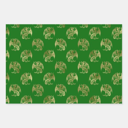 Elegant Green Gold Dragon Wrapping Paper Sheets (Voorkant 2)