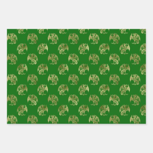 Elegant Green Gold Dragon Wrapping Paper Sheets (Voorkant)