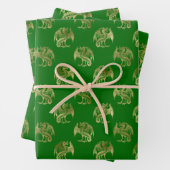 Elegant Green Gold Dragon Wrapping Paper Sheets (In situ)