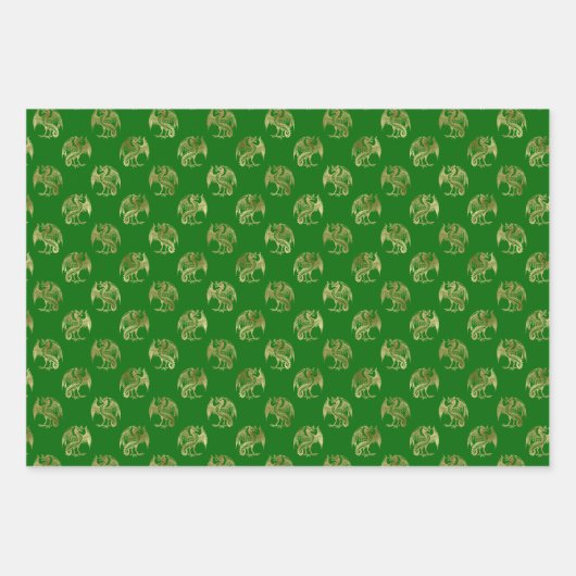 Elegant Green Gold Dragon Wrapping Paper Sheets (Voorkant 3)