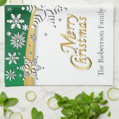 Elegant Green, Gold en White Kerstmis Theedoek (Gevouwen)