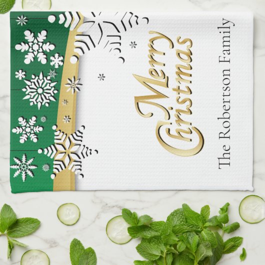 Elegant Green, Gold en White Kerstmis Theedoek (Gevouwen)