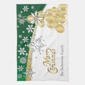 Elegant Green, Gold en White Kerstmis Theedoek (Verticaal)