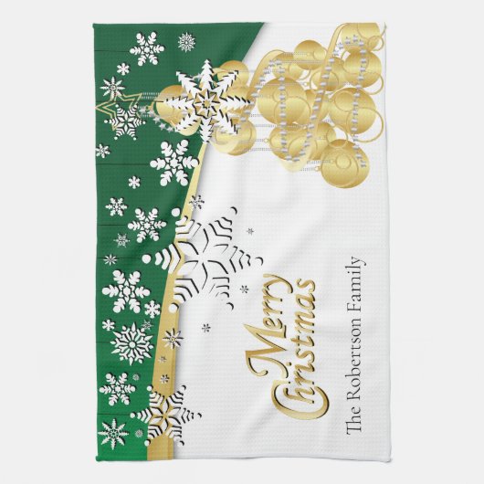 Elegant Green, Gold en White Kerstmis Theedoek (Verticaal)