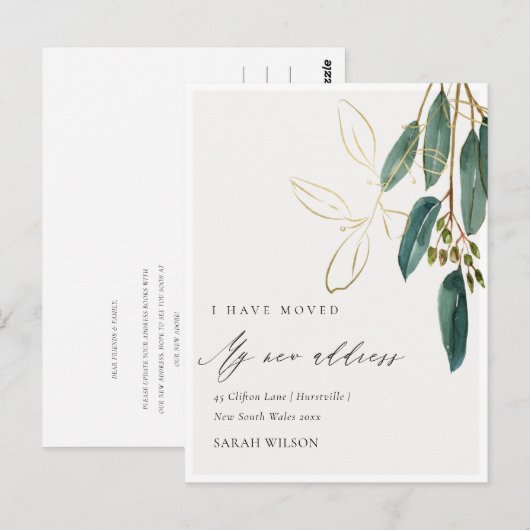 Elegant Green Gold Eucalyptus Branch I heeft verhu Briefkaart (Voorkant / Achterkant)