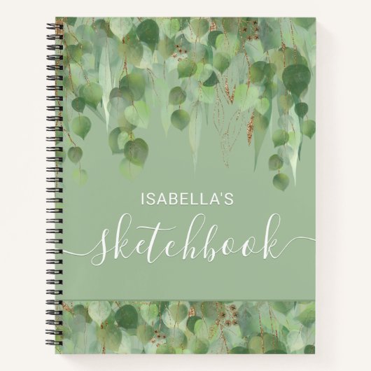 Elegant Green Gold Eucalyptus Name Sketchbook Notitieboek (Voorkant)