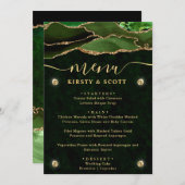 Elegant Green & Gold Faux Glitter Agate Wedding Menu (Voorkant / Achterkant)